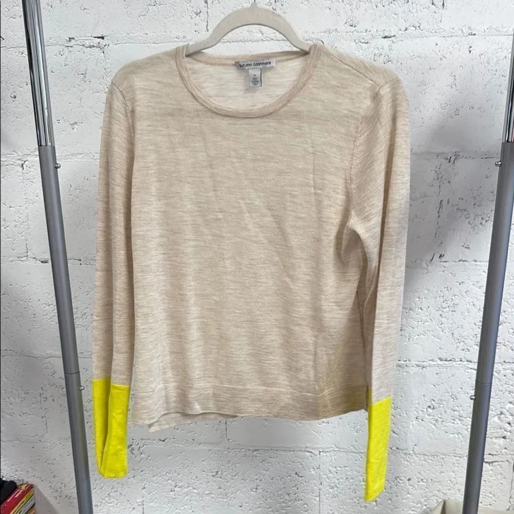 Autumn Cashmere Tan Thin Long Sleeve Top - Size Medium NWOT - Neon Yellow Sleeve